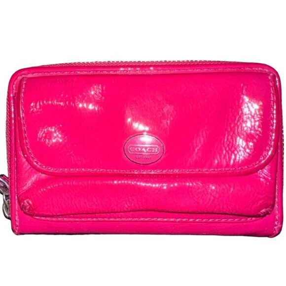 Authentic Coach Fuschia Pink Zippy Patent Leather Wallet Wristlet Cardholder - Picture 2 of 8